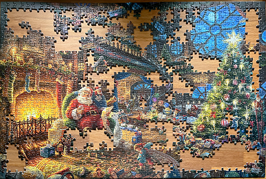 Partly assembled Christmas jigsaw puzzle